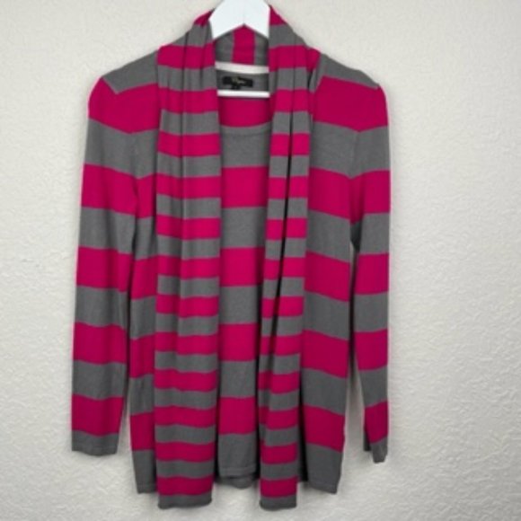 Cupio Womens S Pink Gray Striped Sweater Removable Scarf Set Long Sleeve - Picture 2 of 8